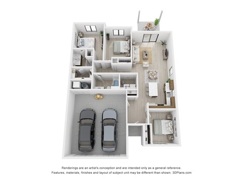 Floor plan for 3 beds, 2 baths, 1372 sqft